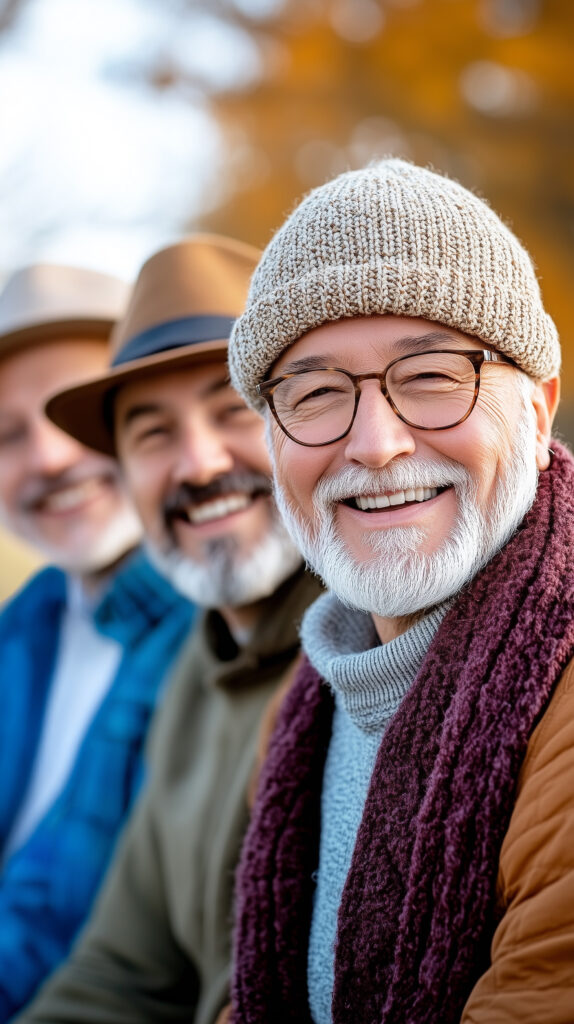 smiling older gentleman outside during fall