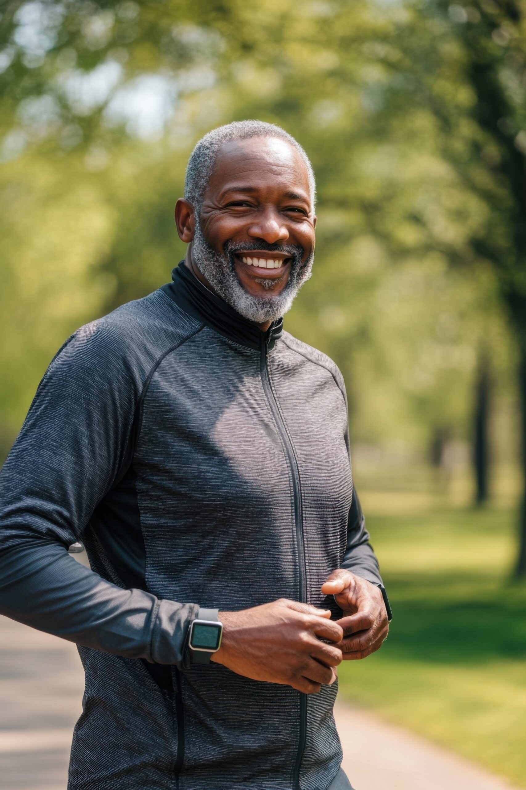 smiling older african american in athletic attire